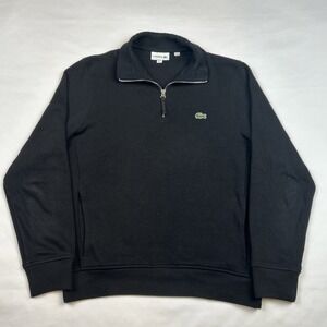 Lacoste Sweater Mens Size 5 US L Black 1/4 Zip Pullover Crocodile Logo Cotton